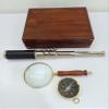 Nautical Brass Maritime Navigation Set, Brass Telescope, Compass, and Magnifying Glass. Brown Wooden Box Set with Working Compass, Valentine Day Gift, Unique Vintage Christmas view 1