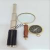 Nautical Brass Maritime Navigation Set, Brass Telescope, Compass, and Magnifying Glass. Brown Wooden Box Set with Working Compass, Valentine Day Gift, Unique Vintage Christmas view 2