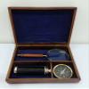 Nautical Brass Maritime Navigation Set, Brass Telescope, Compass, and Magnifying Glass. Brown Wooden Box Set with Working Compass, Valentine Day Gift, Unique Vintage Christmas view 3