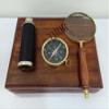 Nautical Brass Maritime Navigation Set, Brass Telescope, Compass, and Magnifying Glass. Brown Wooden Box Set with Working Compass, Valentine Day Gift, Unique Vintage Christmas view 4