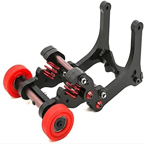 QingLeng Nylon Sturdy & Stable Wheelie Bar with Dual Spring Buffer for Traxxas 1/5 6S 8S X-MAXX - Red Wheels