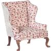 Dolls House Wing Back Armchair Red Floral Chair JBM Walnut Living Room Furniture view 1