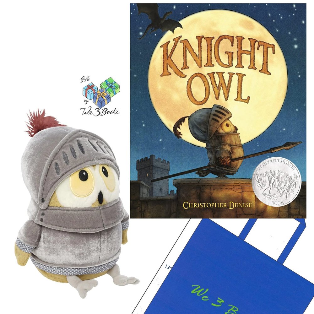 Knight Owl Gift Set Includes Hardcover by Christopher Denise, Licensed Plush Stuffed Animal Toy, and Gift Book Bag (Facing Dragons with Bravery Through Clever Ideas, Humor, and Heart)