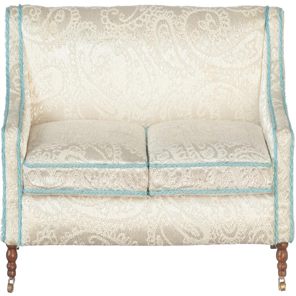 Dollhouse Sofa White Fabric 2 Seater Fauteuil Settee JBM Living Room Furniture