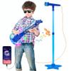 Guitar and Microphone Play Set for Boys New Upgrade,Karaoke Machine with Music&Light,Microphone Toys with Stand,Adjustable Height Guitar Toys for Kids,Toddlers,Child view 1