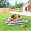 HONEY JOY Kids Sandbox, Cedar Bottomless Sand Pit for Backyard Deck Patio Lawn, 4 Corner Seats with Pattern, Square Wood Sand Boxes for Kids Outdoor, Gift for Boys Girls 3+, Navy Blue view 4