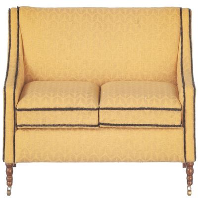 Dolls House Sofa Yellow Fabric Fauteuil Settee Walnut JBM Living Room Furniture