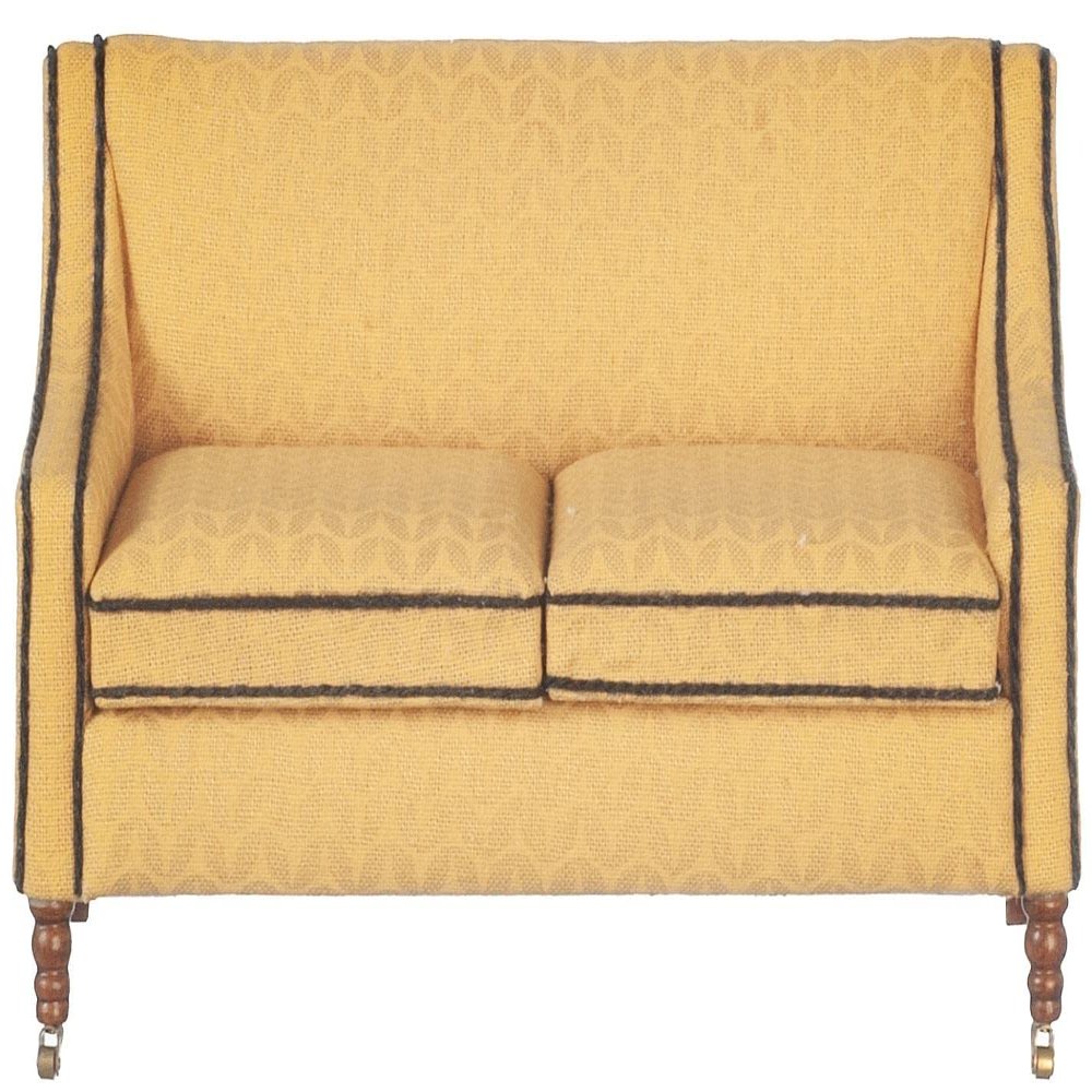 Dolls House Sofa Yellow Fabric Fauteuil Settee Walnut JBM Living Room Furniture