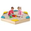 HONEY JOY Kids Sandbox, Cedar Bottomless Sand Pit for Backyard Deck Patio Lawn, 6 Corner Seats, Hexagon Wood Sand Boxes for Kids Outdoor, Gift for Boys Girls 3+, Natural view 1