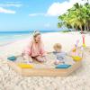 HONEY JOY Kids Sandbox, Cedar Bottomless Sand Pit for Backyard Deck Patio Lawn, 6 Corner Seats, Hexagon Wood Sand Boxes for Kids Outdoor, Gift for Boys Girls 3+, Natural view 3