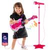 Guitar and Microphone Play Set for Girls,Karaoke Machine with Music&Light,Microphone Toys with Stand,Adjustable Height Guitar Toys for Kids,Toddlers,Child(Red) view 1