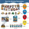 147 Pcs Hot Car Birthday Party Supplies,Included Banner,Hanging Swirls,Tablecloth,Cake Topper,Cupcake Toppers,Gift Bag, Invitation Card,Balloon,Racing Car Tableware Set for Boy Party Decorations view 3