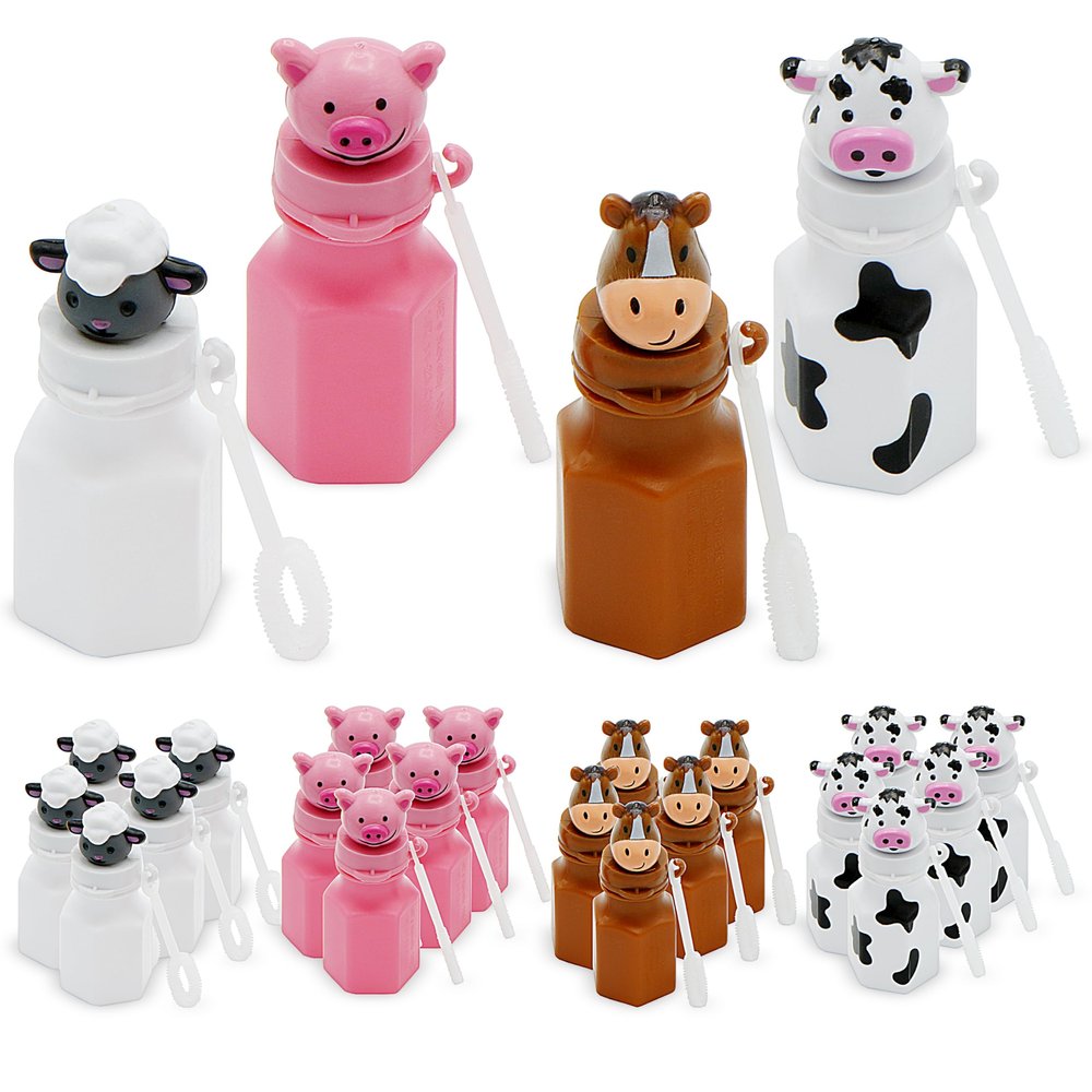 4E's Novelty - Barnyard Farm Animal Bubbles Party Favors with Wands Includes - Horse, Sheep, Pig and Cow - Pack of 12