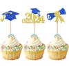 24 PCS 2024 Graduation Cupcake Toppers Glitter Class of 2024 Cupcake Picks Diploma Graduation Cap Cake Decorations for 2024 Graduation Theme Party Supplies Gold view 1