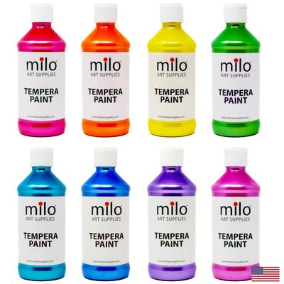 milo Washable Paint | Sparkle Pearlescent Tempera | Set of 8 Colors 8 oz Bottles | Made in the USA | Washable and Non-Toxic Glitter Arts & Crafts Poster Paints for Classroom, School, Project