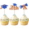 24 PCS Class of 2024 Graduation Cupcake Toppers Glitter Diploma 2024 Graduation Cap Cupcake Picks for 2024 Graduation Theme Party Cake Decorations Supplies Orange view 1