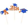 24 PCS Class of 2024 Graduation Cupcake Toppers Glitter Diploma 2024 Graduation Cap Cupcake Picks for 2024 Graduation Theme Party Cake Decorations Supplies Orange view 3