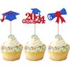 24 PCS 2024 Graduation Cupcake Toppers Glitter Class of 2024 Cupcake Picks Diploma Graduation Cap Cake Decorations for 2024 Graduation Theme Party Supplies Red view 1