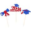 24 PCS 2024 Graduation Cupcake Toppers Glitter Class of 2024 Cupcake Picks Diploma Graduation Cap Cake Decorations for 2024 Graduation Theme Party Supplies Red view 3