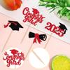 24 PCS 2025 Graduation Cupcake Toppers Glitter Contrats Grad Diploma Class of 2025 Graduation Cap Cupcake Picks for 2025 Contrats Grad Theme Party Cake Decorations Supplies Red view 3