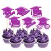 24 PCS 2025 Graduation Cap Cupcake Toppers Glitter Class of 2025 Cupcake Picks Contrats Grad Diploma Cap Cupcake Picks for 2025 Graduation Theme Party Cake Decorations Supplies Purple view 1