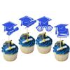 24 PCS 2025 Graduation Cap Cupcake Toppers Glitter Contrats Grad Diploma Cap Class of 2025 Cupcake Picks for 2025 Graduation Theme Party Cake Decorations Supplies Deep Blue view 1