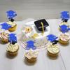 24 PCS 2025 Graduation Cap Cupcake Toppers Glitter Contrats Grad Diploma Cap Class of 2025 Cupcake Picks for 2025 Graduation Theme Party Cake Decorations Supplies Deep Blue view 4