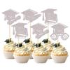24 PCS 2025 Graduation Cap Cupcake Toppers Glitter Contrats Grad Diploma Cap Class of 2025 Cupcake Picks for 2025 Graduation Theme Party Cake Decorations Supplies Silver view 1