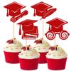 24 PCS 2025 Graduation Cupcake Toppers Glitter Class of 2025 Cupcake Picks Contrats Grad Diploma Cap Cupcake Picks for 2025 Graduation Theme Party Cake Decorations Supplies Red view 1