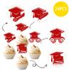 24 PCS 2025 Graduation Cupcake Toppers Glitter Class of 2025 Cupcake Picks Contrats Grad Diploma Cap Cupcake Picks for 2025 Graduation Theme Party Cake Decorations Supplies Red view 3