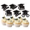 24 PCS 2025 Graduation Cap Cupcake Toppers Glitter Class of 2025 Cupcake Picks Contrats Grad Diploma Cap Cupcake Picks for 2025 Graduation Theme Party Cake Decorations Supplies Black view 1