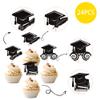 24 PCS 2025 Graduation Cap Cupcake Toppers Glitter Class of 2025 Cupcake Picks Contrats Grad Diploma Cap Cupcake Picks for 2025 Graduation Theme Party Cake Decorations Supplies Black view 3