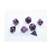 'Black and Purple Gemini Mini Dice with Gold Colored Numbers 10mm (3/8in) Set of 7 Chessex view 1