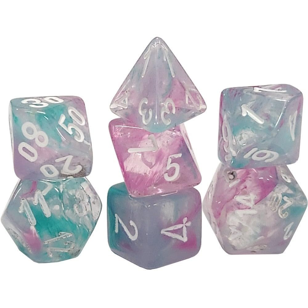 Wisteria Nebula Mini Dice with White Colored Numbers 10mm (3/8in) Set of 7 Chessex