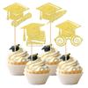 24 PCS 2025 Graduation Cap Cupcake Toppers Glitter Class of 2025 Cupcake Picks Contrats Grad Diploma Cap Cupcake Picks for 2025 Graduation Theme Party Cake Decorations Supplies Gold view 1