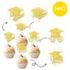 24 PCS 2025 Graduation Cap Cupcake Toppers Glitter Class of 2025 Cupcake Picks Contrats Grad Diploma Cap Cupcake Picks for 2025 Graduation Theme Party Cake Decorations Supplies Gold view 3