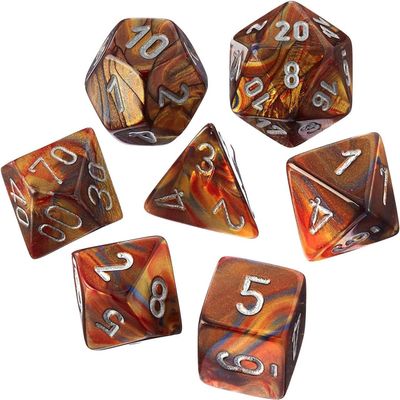 Gold Lustrous Mini Dice with Silver Numbers 10mm (3/8in) Set of 7 Chessex