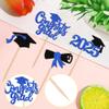24 PCS 2025 Graduation Cupcake Toppers Glitter Class of 2025 Cap Diploma Cupcake Picks Contrats Grad Cake Decorations for 2025 Graduation Theme Party Supplies Deep Blue view 3