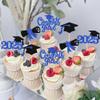 24 PCS 2025 Graduation Cupcake Toppers Glitter Class of 2025 Cap Diploma Cupcake Picks Contrats Grad Cake Decorations for 2025 Graduation Theme Party Supplies Deep Blue view 4