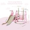 4 in 1 Toddler Slide and Swing Set With Basketball Hoop - Indoor Outdoor Playset for Ages 1-2 - Pink view 3