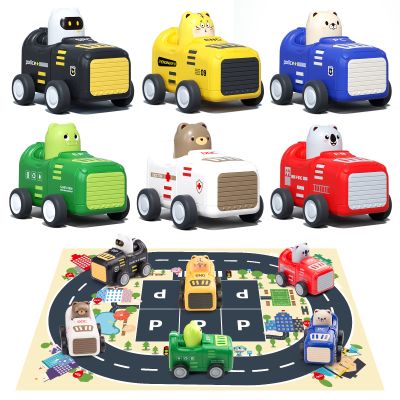 Zero Zoo Baby Toy Cars for 1 2 3+ Year Old Toddler, City Guard Series Press and Go, Pull Back Vehicle with Soft Plush Car Mat, Educational Gift for Kids, Boys and Girls