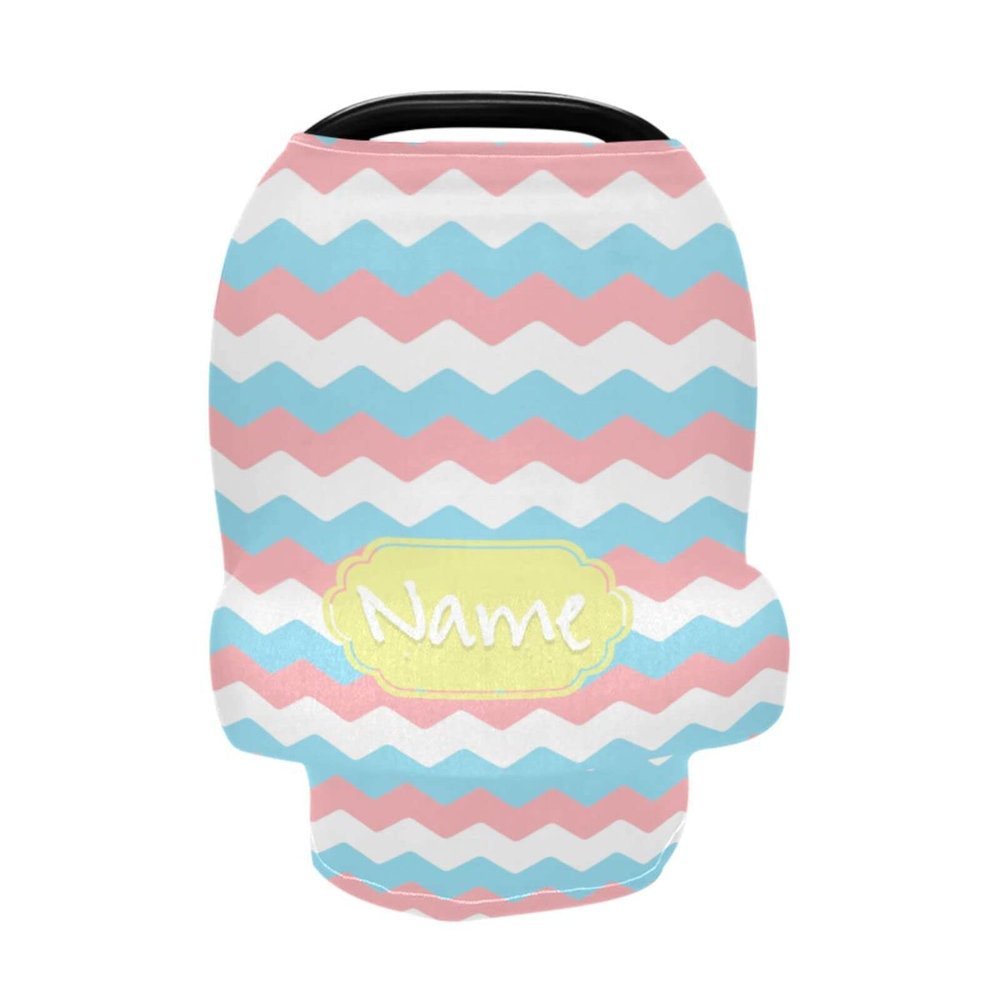 Personalized Baby Car Seat Covers for Boys Girls, Customized Carseat Cover with Name, Infant Carrier Cover Stroller Canopy, Nursing Cover Breastfeeding Scarf for Newborn Babies, Wavy Lines Pattern
