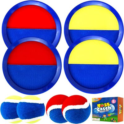 jxzdle Toss and Catch Game Set, Outdoor Games with 4 Paddles 4 Balls and 1 Storage Bag, Great Outdoor Toys/Gifts for Kids, Classic Beach and Yard Games