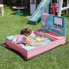 BELLEZE Wooden Sandbox, 49x39in Kids Sand Pit for Backyard, Outdoor Sandbox with Cover and Bottom Liner, Built-in Corner Seating, Bench Storage, Sand Toy Wall and Magnetic White Board (Pink) view 1