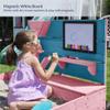 BELLEZE Wooden Sandbox, 49x39in Kids Sand Pit for Backyard, Outdoor Sandbox with Cover and Bottom Liner, Built-in Corner Seating, Bench Storage, Sand Toy Wall and Magnetic White Board (Pink) view 3