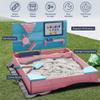BELLEZE Wooden Sandbox, 49x39in Kids Sand Pit for Backyard, Outdoor Sandbox with Cover and Bottom Liner, Built-in Corner Seating, Bench Storage, Sand Toy Wall and Magnetic White Board (Pink) view 4