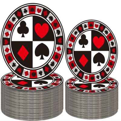 50Pcs Poker Party Supplies - 9" Playing Card Dinner Plates, 7" Casino Plates for Casino Night, Poker Game Theme, Birthday Party Decor