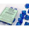 Blue and Blue Gemini Luminary Dice with Light Blue Numbers D10 16mm (5/8in) Pack of 10 Dice Chessex view 2