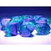 Blue and Blue Gemini Luminary Dice with Light Blue Numbers D10 16mm (5/8in) Pack of 10 Dice Chessex view 3