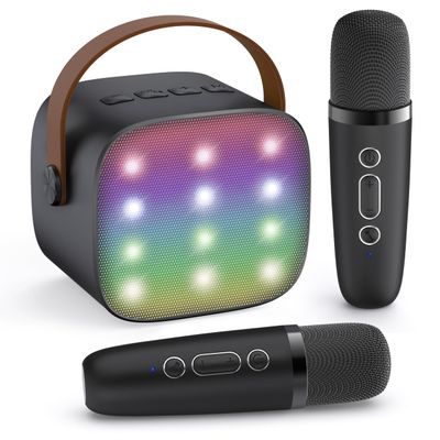 YLL Mini Karaoke Machine with 2 Wireless Microphones for Kids Adults, Portable Bluetooth Speaker, 2026 Top Birthday Gift for Boys Girls 3, 4, 5, 6, 7, 8, 9, 10, 12+ Years Old Grandkids Present (Black)